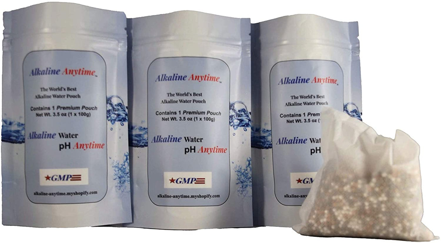 Lot de filtres alcalins à tout moment : la meilleure eau alcaline au monde - 3 paquets de 30 g et 3 paquets de 100 g, s'adaptent à n'importe quel récipient - 9,5 pH + électrolytes ionisés.