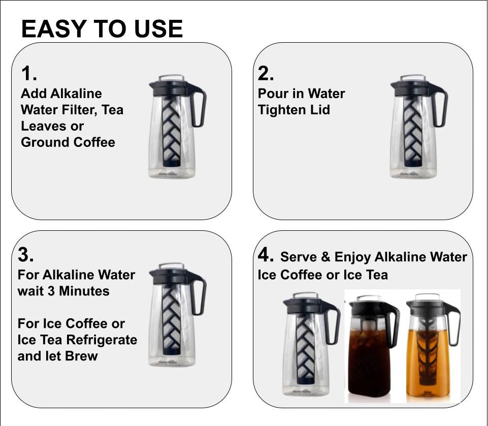 Infuseur de pichet de filtre à eau alcaline, pichet Tritan 2L | Filtres alcalins pH 9,5 | Pichet à thé | Cafetière à glace Tritan sans BPA | Infuseur Pichet