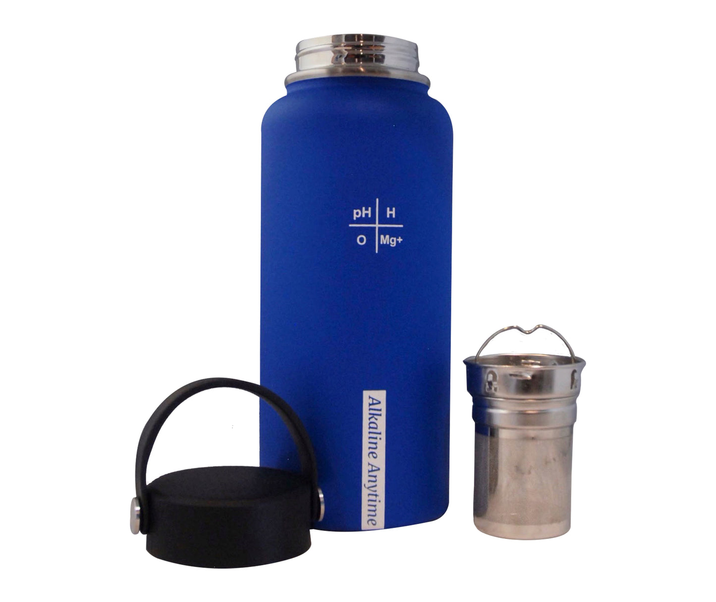 32 onces. Bouteille d'eau alcaline en acier inoxydable | Crée de l'eau pH jusqu'à 9,5+ pH | Large bouche isolée sous vide avec poignée | Pochette et infuseur Micromesh