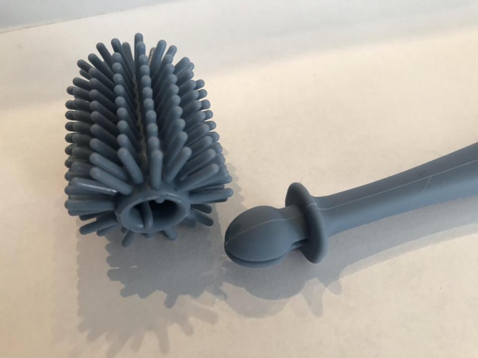 Brosse à biberon alcaline à tout moment en silicone 21,6 cm, poignée suspendue, acier renforcé, idéale pour les biberons, flacons, verrerie, parfaite pour les petites bouteilles.