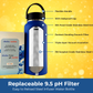 32 onces. Bouteille d'eau alcaline en acier inoxydable | Crée de l'eau pH jusqu'à 9,5+ pH | Large bouche isolée sous vide avec poignée | Pochette et infuseur Micromesh